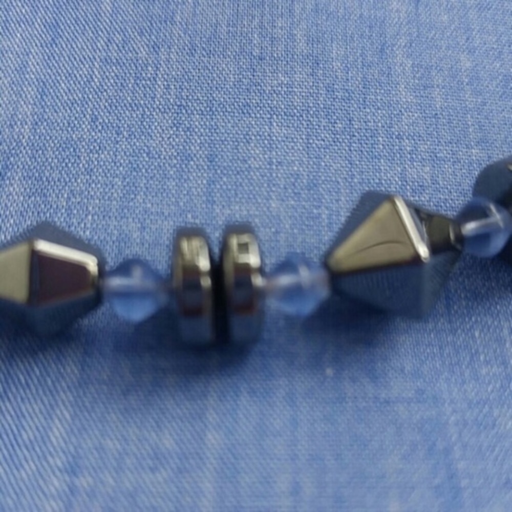 Vintage Hematite and Blue Beaded Necklace - Picture 2 of 2